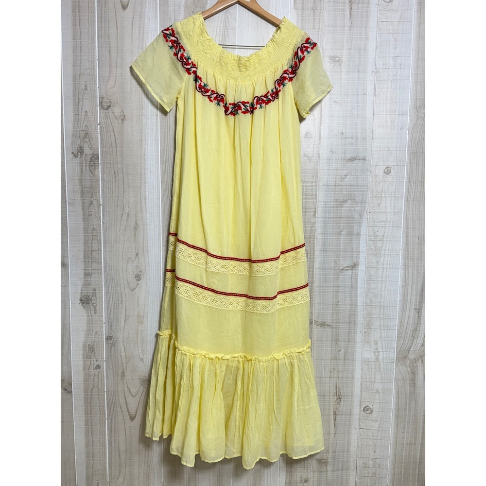 Millie Mackintosh x Pitusa Yellow Embroidered Cotton Gauze Maxi Dress II
